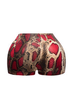 High-Waisted Foiled Snake Print Shorts-Red Combo