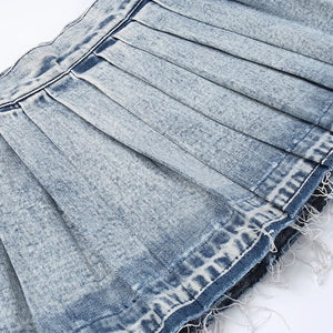 Denim Pleated Mini Skirt