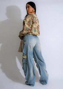 Sunday Affair Floral Jacket & Denim Pant Set