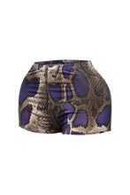 High-Waisted Foiled Snake Print Shorts-Purple Combo