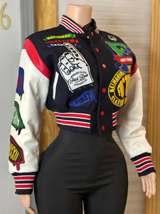 1st Row Champion Cropped Varsity Jacket- Navy