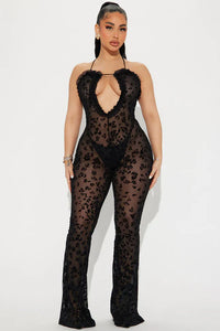 No Plans Tonight Sheer Jumpsuit- Black