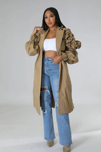 Timeless Ruffled Trench Coat- Khaki