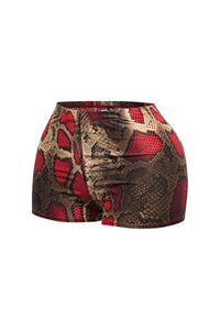 High-Waisted Foiled Snake Print Shorts-Red Combo