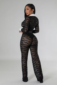 Follow My Lane Lace Jumpsuit- Black