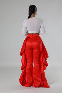 Ruffle Side Bell Bottom Pants- Red