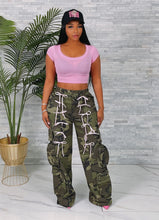 Camo Cargo Wide-Leg Pants with Ribbon