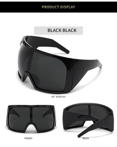 Futuristic Goggle Wrap Round Sunglasses- Black