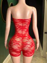 One More Night Tube Lace Romper- Red