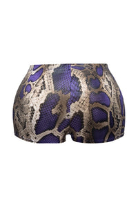 High-Waisted Foiled Snake Print Shorts-Purple Combo