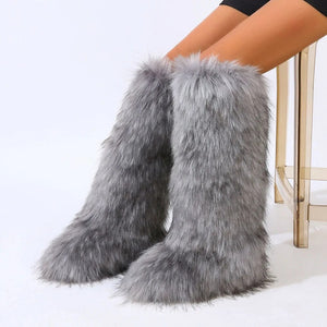 Wynter Fluffy Faux Fur Tall Boots- Gray