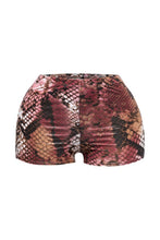 High-Waisted Foiled Snake Print Shorts-Wine Combo