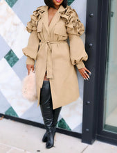 Timeless Ruffled Trench Coat- Khaki