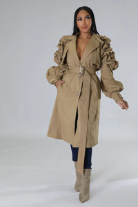 Timeless Ruffled Trench Coat- Khaki