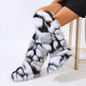 Wynter Fluffy Faux Fur Tall Boots- Blk/White