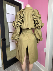 Timeless Ruffled Trench Coat- Khaki