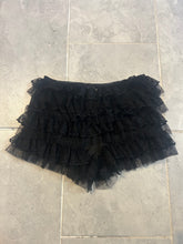 Ruffle Lace Layered  Mesh Shorts-Black