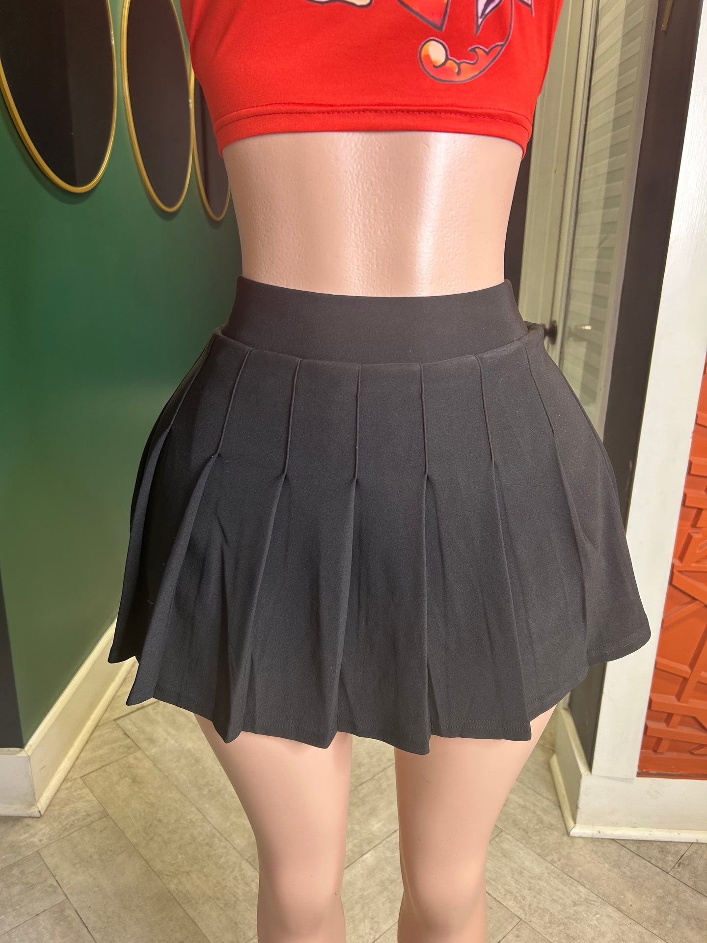 Scuba Pleated Skort- Black