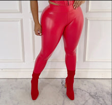 Sleek Faux Leather High-Waisted Leggings- Red