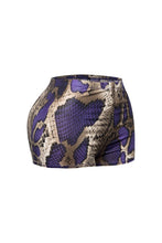 High-Waisted Foiled Snake Print Shorts-Purple Combo