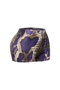 High-Waisted Foiled Snake Print Shorts-Purple Combo