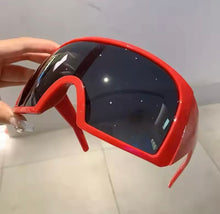 Futuristic Goggle Wrap Round Sunglasses- Red