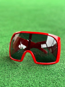 Futuristic Goggle Wrap Round Sunglasses- Red