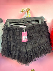 Ruffle Lace Layered  Mesh Shorts-Black