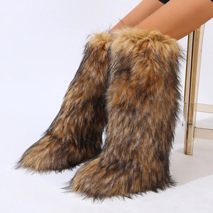 Wynter Fluffy Faux Fur Tall Boots- Brown