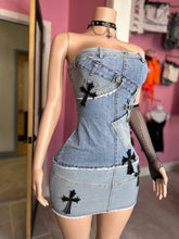 Strapless Patch Denim Tube Dress- Medium Denim