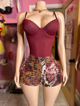 High-Waisted Foiled Snake Print Shorts-Wine Combo