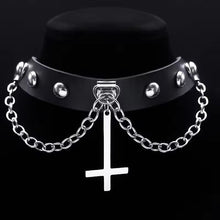 Gothic Cross Necklace PU Choker