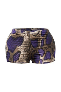 High-Waisted Foiled Snake Print Shorts-Purple Combo