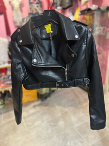 PU LEATHER BIKER JACKET- Black