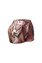 High-Waisted Foiled Snake Print Shorts-Wine Combo