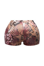 High-Waisted Foiled Snake Print Shorts-Wine Combo