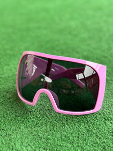 Futuristic Goggle Wrap Round Sunglasses- Pink