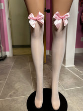 Bow Top Socks Over Knee Sheer Stockings- White/Pink