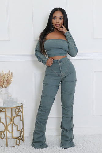 Fall In Line Denim Pant Set