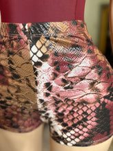 High-Waisted Foiled Snake Print Shorts-Wine Combo