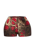 High-Waisted Foiled Snake Print Shorts-Red Combo