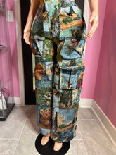 Artistic Patchwork Corset & Cargo Pant Set- Blue Multi