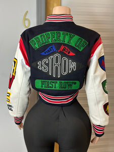 1st Row Champion Cropped Varsity Jacket- Navy