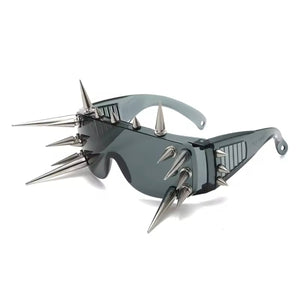 Spiked Out Goggle Wrap Round Sunglasses- Black