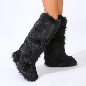 Wynter Fluffy Faux Fur Tall Boots- Black