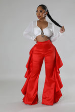 Ruffle Side Bell Bottom Pants- Red