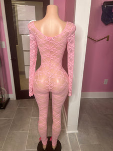 Ribbon Lace Jumpsuit- Pink