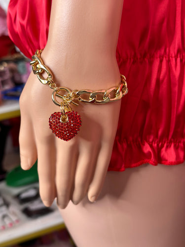 Heart Bracelet- Gold/Red