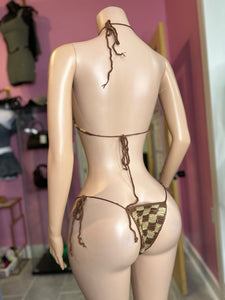 Here Kitty Kitty Bikini Swimsuit Set- Brown