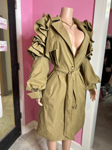 Timeless Ruffled Trench Coat- Khaki